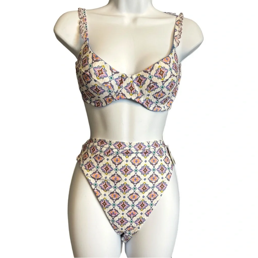 BECCA 3 Piece Geometric Print Bikini with Matching Wrap